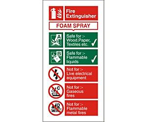Fire Extinguisher Sign Foam Spray Adhesive Plastic 20 x 10 cm
