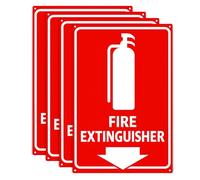 Fire Extinguisher Sign with Down Arrow, Two-Sided Metal Wall Mount, White on Red (4-Pack), 8x12 Inch
