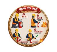 Fire Extinguisher Usage Guide Round Tin Sign Vintage Metal Poster Retro Bar, Home, Man Cave, Kitchen, Laundry Room Wall Art Decor Gift 8x8Inch