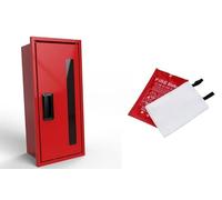 Fire Extinguisher Wall Mount Box up to 8 kg + Large Fire Blanket 180×200 cm | Visible Fire Safety Cabinet & Fiberglass Emergency Blanket | Home & Office Fire Safety Bundle