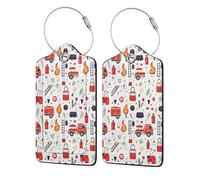 Fire Fighting Luggage Tags Leather Privacy Name ID Card Stainless Steel Loop 1