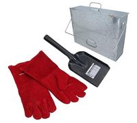 Fire Fireside Ash Carrier Container Box Complete with Shovel/Scoop + Gloves