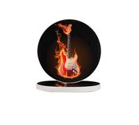 Fire Flame Guitar Coasters Set of 6Music Absorbent Diatomite Coasters Quick Dry Cup Mat for Drinks Round Mugs Pad for Table Bar Home Decor