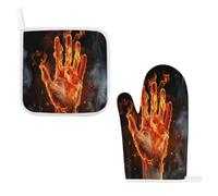 Fire Flame Hand Oven Mitts and Pot Holders Sets