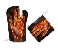Fire Flame Hand Oven Mitts and Pot Holders Sets,Oven Gloves for Kitchen Oven Mitts and Potholders for Baking Cooking Grilling Apartment Essentials