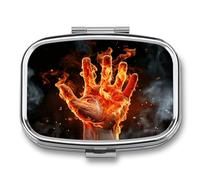 Fire Flame Hand Pill Box Medicine Pill Organizer Small Pill Case Travel Pill Container Portable Pill Case for Pocket 2 Compartment Pill Holder Pill Boxes for Travel
