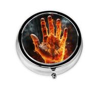 Fire Flame Hand Pill Case with Mirror Retro 3 Compartment Pill Box Small Pill Organizer for Purse or Pocket Decorative Metal Medicine Vitamin Organizer Unique Gifts