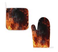 Fire Flame Smoke Oven Mitts and Pot Holders Sets