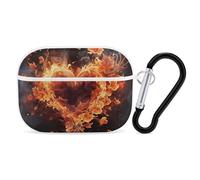 Fire Flowers and Heart AirPod Pro Case, Anti Scratch Hard PC Cover with Keychain, AirPod Pro 2nd/1st Case Accessories for Women Men, White-Style