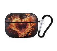 Fire Flowers and Heart AirPod Pro Case, Anti Scratch Hard PC Cover with Keychain, AirPod Pro 2nd/1st Case Accessories for Women Men, Black-Style