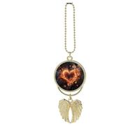 Fire Flowers and Heart Car Hanging Pendant, Zinc Alloy Rearview Mirror Charms - Relieve Visual Fatigue, Vintage Keychain Pendant, Lucky Car Interior Hanging Decoration, Golden-Style