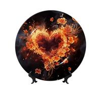 Fire Flowers And Heart Ceramic Decorative Plates Bone China Decorative Plate With Display Stand Handmade Ceramic Ornament Personality Porcelain Dinner Plate Crafts For Home Office Wall Decoration 25cm