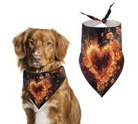Fire Flowers and Heart Dog Bandanas for Feeding Grooming, Triangle Pet Bibs Washable Pets Scarf for Cats & Dogs