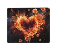 Fire Flowers and Heart Mouse Pad with Stitched Edge, Comfortable Mouse Pads with Non-Slip Rubber Base Gaming Mouse Mat Washable Mousepads Computers Laptop Desk Accessories for Office 11.8"x9.8"