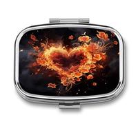 Fire Flowers and Heart Pill Box Medicine Pill Organizer Small Pill Case Travel Pill Container Portable Pill Case for Pocket 2 Compartment Pill Holder Pill Boxes for Travel