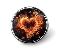 Fire Flowers And Heart Round Badge for Men Women, Durable & Stylish Lapel Pins, Lightweight Metal Badges for Shirts, Jackets, Hats