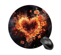 Fire Flowers and Heart Round Mouse Pad 7.8 Inch, Portable Gaming Mouse Mat with Non-Slip Rubber Base & Smooth Surface, Waterproof Mousepad for PC, Laptop, Computer, Office, Home