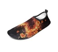 Fire Flowers and Heart Water Shoes for Men Women, Lightweight Stretch Swim Shoes with Anti-Slip Rubber Sole, Quick-Dry Aqua Socks for Pool, Beach, Surfing, Style, 5 Women/5 Men