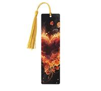 Fire Flowers and Heart Wooden Bookmarks 5 Pcs,Handmade Double-Sided Printed Book Marks Page Markers with Gold Tassels Book Accessories Gift for Book Lovers Women Men