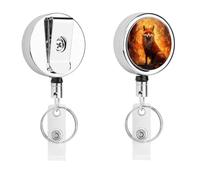 Fire Fox Funny Retractable ID Badge Holder Reel with Clip Key Ring for Nurse Name Card Keychain