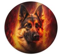 Fire German Shepherd Jigsaw Puzzles 1000 Pieces for Adults Round JigsawPuzzle 1000 Pieces for Adults Brain Teaser, Adult Game, Family Interactive Activity 67.5x67.5cm