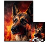 Fire German Shepherd Jigsaw Puzzles for Adults 1000 Piece Wooden Jigsaw Puzzles for Adults for Family Interactive Game 50x75CM/19.68x29.52inch
