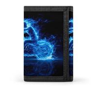 Fire Ghost Motorbike Flames Motorcycle Funny Trifold Wallet RFID Blocking Front Pocket Wallets with ID Window Gifts for Men Women