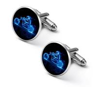 Fire Ghost Motorbike Flames Motorcycle Mens Classic Cufflinks Custom Shirt Cuff Links Jewelry Accessories for Business Wedding 0.7" 0.8"