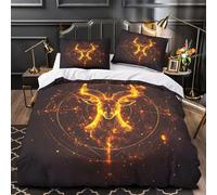 Fire Goat Symbol Comforter Cover 3D Print Hotel Quality 3 Pieces Bedding Set Zipper Mystical Cosmic Duvet Cover Ultra Soft Washable for Adults Kids Girls Boys Women Teens Youth Single（140x200cm）