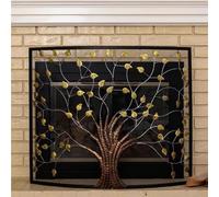 fire guard, 3D Large Tree and Gold Leaves Pattern Design Customizable Fireplace Screen/Fire Gas Stove Proofing Mesh