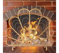 Fire Guard For Fireplace Proof Fireplace Single Panel Flat Metal Mesh Protector with Peacock Feather Shape Log Burner Hearth Open Fire Modern (Gold)