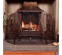 Fire Guard Recycled Iron Spark Protection Screen Fireguard Antique Brown Three Fold Fire Screen