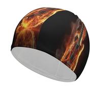 Fire Guitar Bathing Cap High Elasticity Swimming Caps Fit Both Long Hair Short Hair Comfortable Large Shower Cap for Drag Reduction and Hair Protection