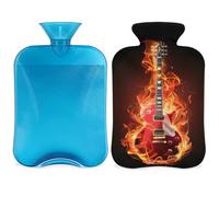 Fire Guitar Hot Water Bottle with Cover, Music Guitar Pattern 2L Hot Water Bag for Pain Relief, Neck and Shoulder, Hand Feet Warmer