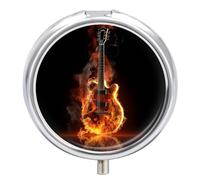 Fire Guitar Pill Box 3 Compartment Portable Round Pill Organizer Leak-Proof Lightweight Daily Compact Travel Pill Case for Vitamins Supplements Medication