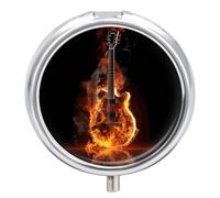 Fire Guitar Pill Box, 3 Compartment Small Pill Case Waterproof Travel Pill Organizer for Pocket Or Purse Portable Mini Medicine Tablet Vitamin Holder Pill Case
