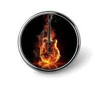 Fire Guitar Round Badge Personalized Metal Lapel Pin Badges Fit Clothing Bags Hat Humorous Printed Brooch Badge Party Decorations Accessories for Men Women