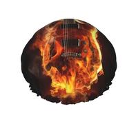Fire Guitar Shower Cap Reusable Elastic Bath Caps Waterproof Bath Hair Hat for Women Men Spa Salon Large Shower Bonnet Double Layer Bathing Hair Cap for Long Hair, Braids