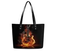 Fire Guitar Tote Bag Large Soft Leather Purse with Zipper Lightweight Ladies Shoulder Handbag