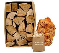 Fire Guru Kiln Dried 20Kg Hardwood Logs, 3Kg Kindling + 24 Eco Firelighters Starter Bundle. Firewood Pizza Ovens, Chiminea, Bbq Wood Burner