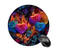 Fire Heart with Flowers Roses Mousepad Round Computer Mousepad Waterproof Gaming Mousepads with Non-Slip Rubber Base Mousepads Mousemat for Laptop Office 20 CM
