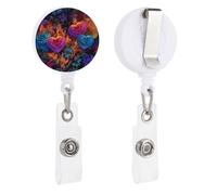 Fire Heart with Flowers Roses Retractable Badge Holder Reel Clip ID Card Holder for Doctor Nurse Student Office Worker