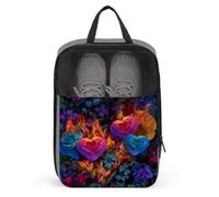 Fire Heart with Flowers Roses Shoe Bag for Travel Daily Use Anti-dust Storage Carrier Golf Shoe Pouch