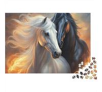 Fire Horse Duo 1000 Piece Fire Twin Horses Portrait Jigsaw Puzzle For Adults Thick Card Board Stress Relief Difficult Game Great Gift Idea