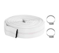 Fire Hose 20m White PVC/Polyester 51mm Layflat 8bar Water Irrigation w/Clamps x2