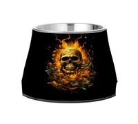 Fire Human Skeleton Dog Raised Bowl, 540 ML Feeding Food Pet Bowl Stainless Steel Non-slip High Capacity Cat Bowl