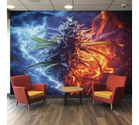 Fire Ice Cannabis Wallpaper - Marijuana Leaves Weed Wall Mural - Wall Murals for Living Room Bedroom - Photo Wallpaper & Home Decor Art - 200 x 140 cm G315
