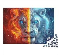 Fire & Ice Lion Jigsaw Puzzle 1000 Pieces Recycled Material Celestial Animal Puzzles for Kids Ages 6 Years Up Fun And Challenging Family Game Activity 38x26cm/1000pcs