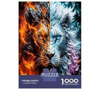 Fire Ice Lion Split 1000 Pieces Jigsaw Puzzle Elemental Lion Power Premium Jigsaw Puzzle Premium Cardstock Senior Enthusiasts Concentration Training Housewarming Gift Indoor Leisure 70x50cm/1000pcs