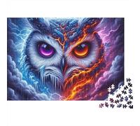 Fire Ice Owl Fantasy 1000 Piece Dual-element Owl Portrait Jigsaw Puzzle For Adults Thick Card Board Decompression Educational Game Puzzle 52x38cm/1000pcs